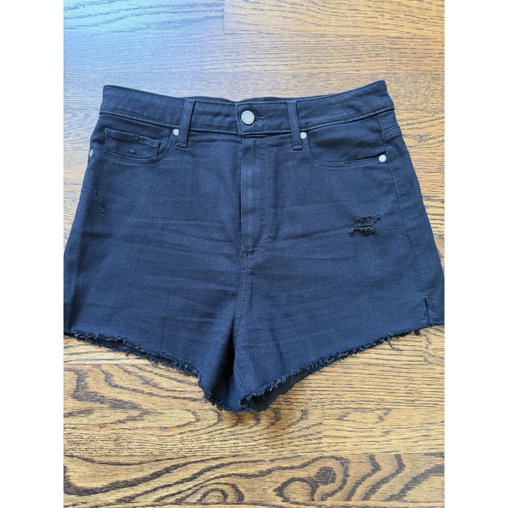 PAIGE Margot Ultra High-Rise Frayed Denim Shorts – Black